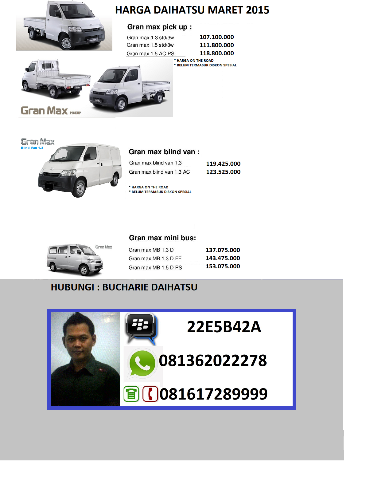 Spesifikasi Daihatsu Gran Max 1 3 D 