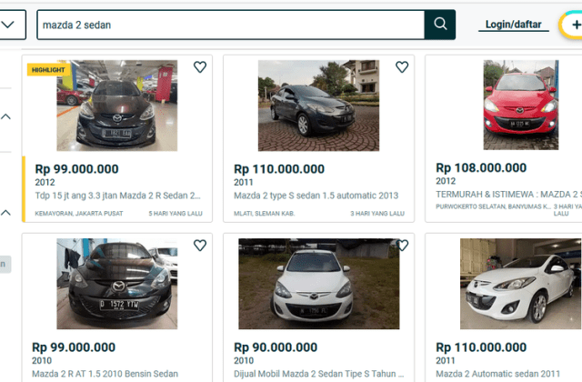 Harga Mobil Mazda Sedan Bekas
